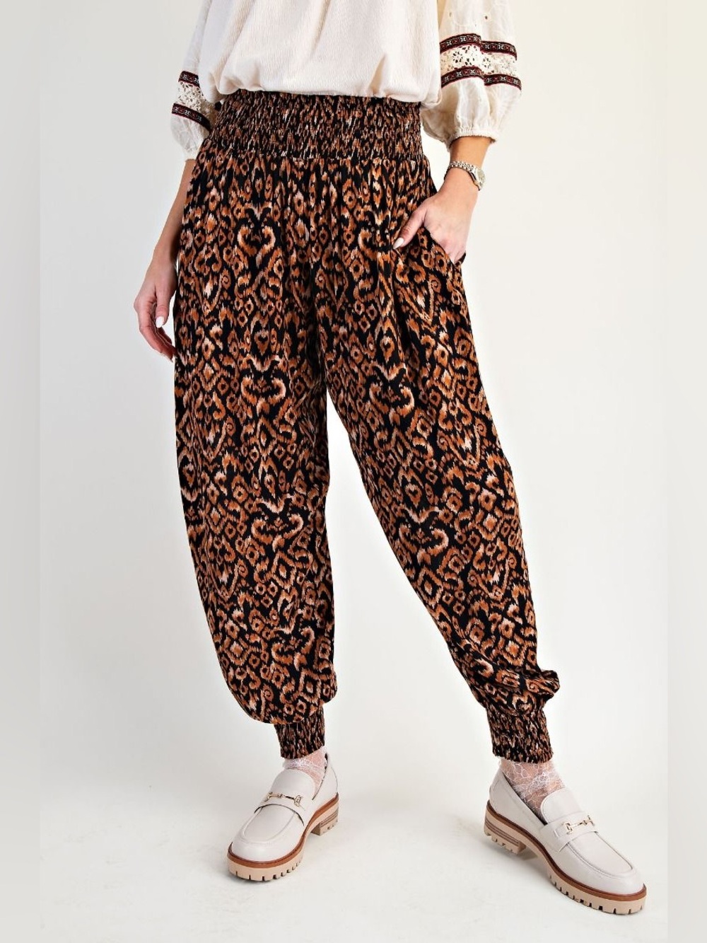 Easel Black Printed Rayon Gauze Harem Pants